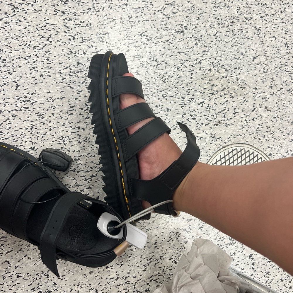 Dr. Martens Black Sandals with Yellow Stitching